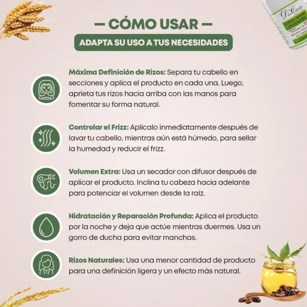 Don Cabello Activador de Rizos con Aceite de Ricino – Crema Sin Aclarado para Rizos Definidos (500 ml) - Image 4